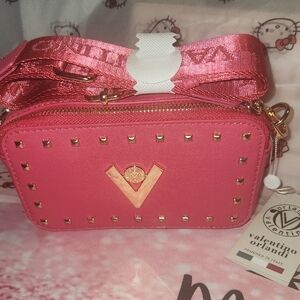 Valentino Orlandi Pink Crossbody Bag with Gold Studs